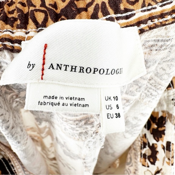 By Anthropologie Printed Joggers Linen Blend Brown Motif Boho Floral Size 6 - Picture 4 of 6